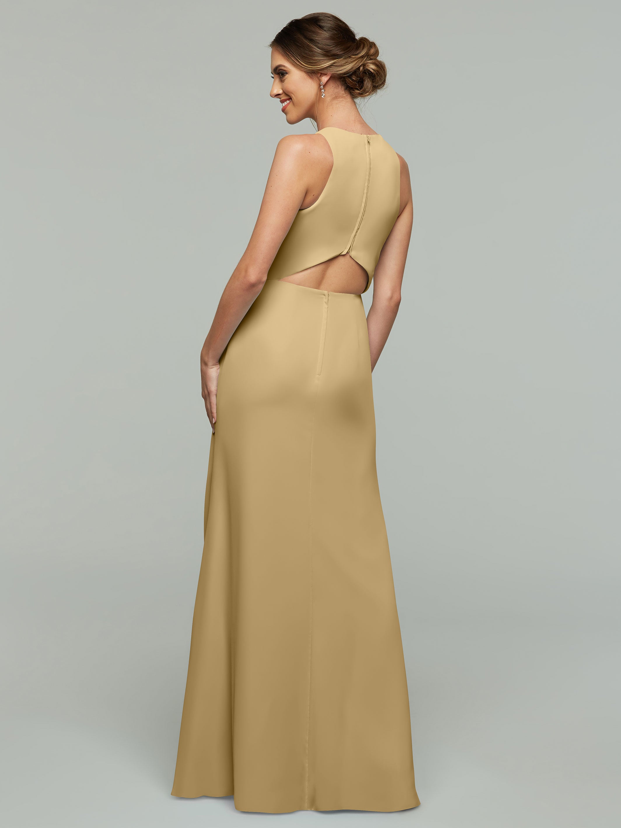 Elegant 80175 Chiffon A-Line Bridesmaid Dress with Plunging Halter Neckline - Perfect for Weddings, Formal Events & Special Occasions