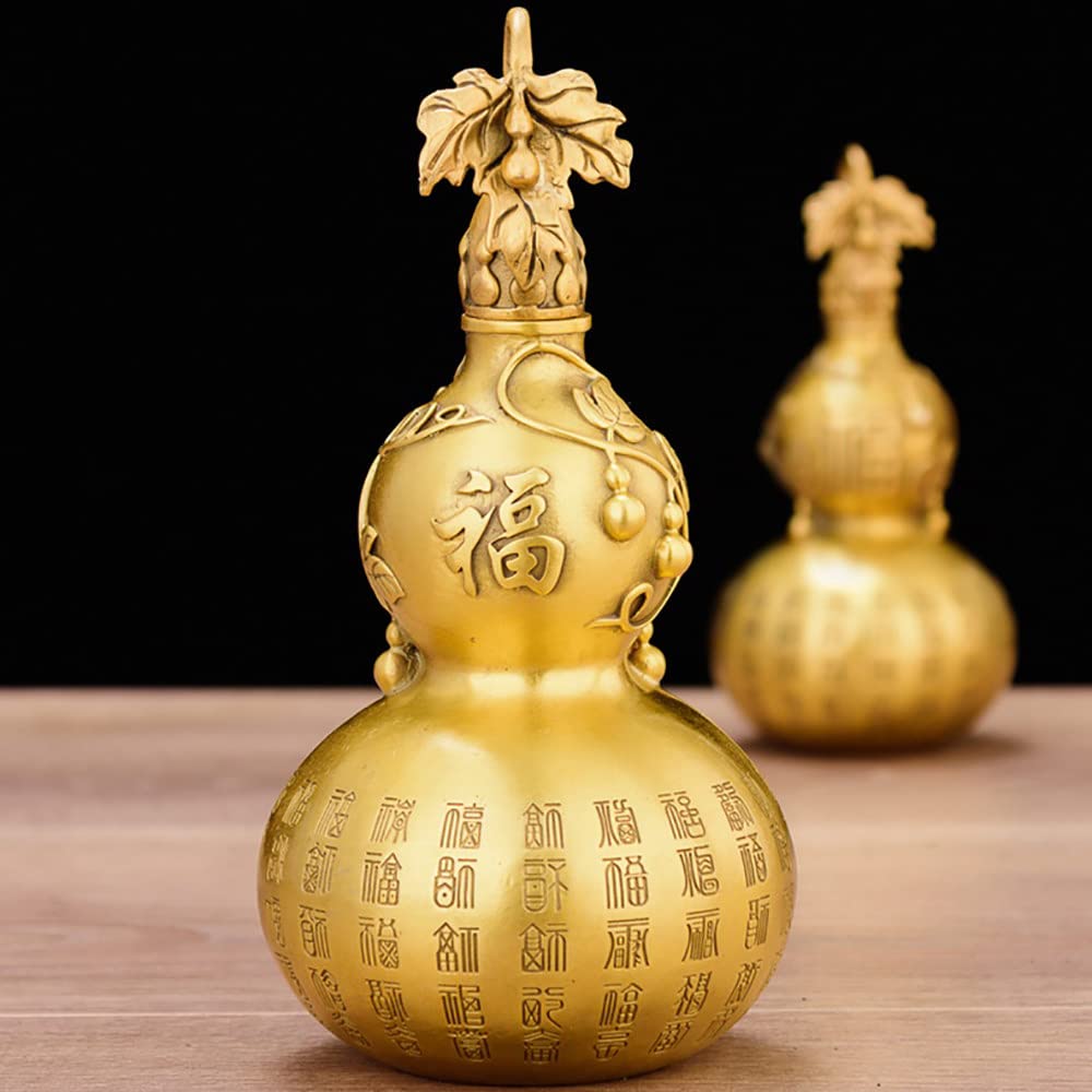 Pure Copper Hollow Opening Large Gourd Ornament - 35cm Feng Shui Home Decor for Living Room, Office & Meditation Space | Handcrafted Baifu Lucky Charm Decoration