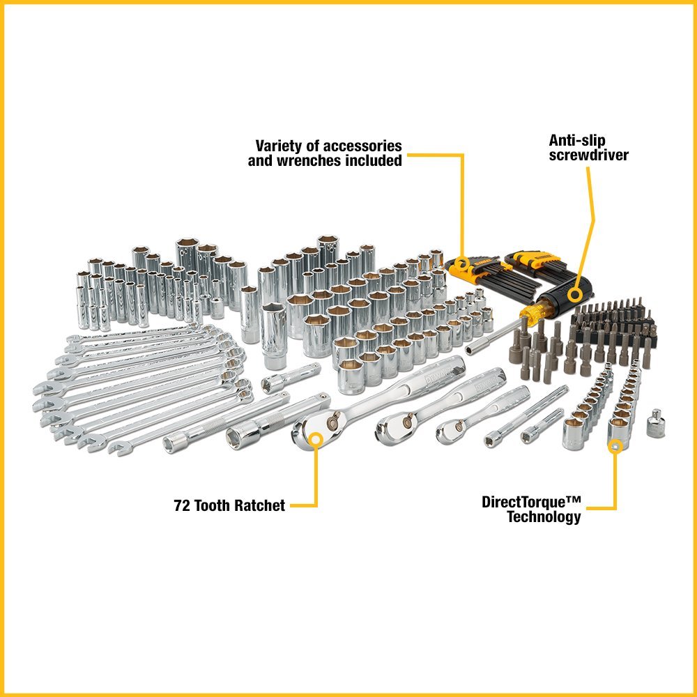 DEWALT 205-Piece Mechanics Tool Set & 40-Piece Screwdriver Bit Set - Professional Automotive & Home Repair Tool Kit for DIY Projects