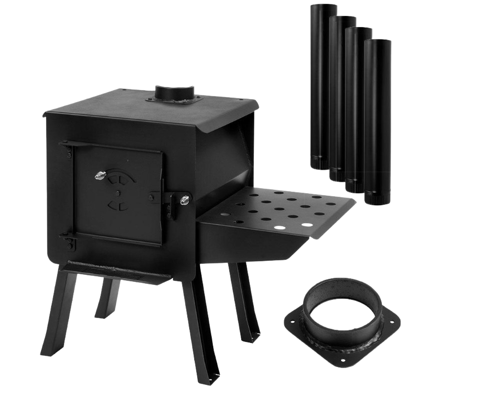 England's Stove Works ESW0033 Black Bear Kit - 1.8 Cu. Ft. Portable Wood Burning Camp Stove for Outdoor Cooking, Camping & Survival | Compact & Durable Cast Iron Design