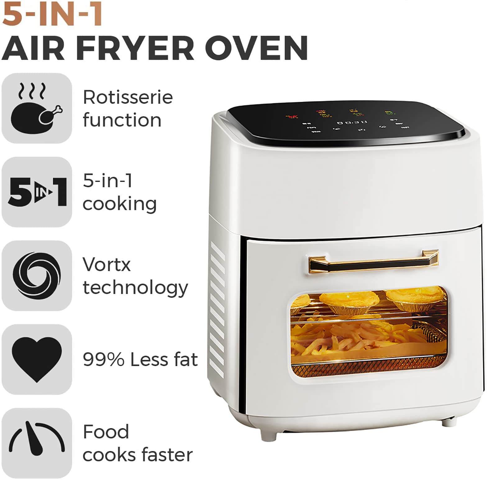 5-in-1 Digital Air Fryer Oven with Rapid Air Circulation - 15L 1400W Oil-Free LED Screen, Nonstick Basket, 60-Min Timer & Temp Control - Perfect for Healthy Cooking, Baking, Roasting, Grilling & Reheating - White
