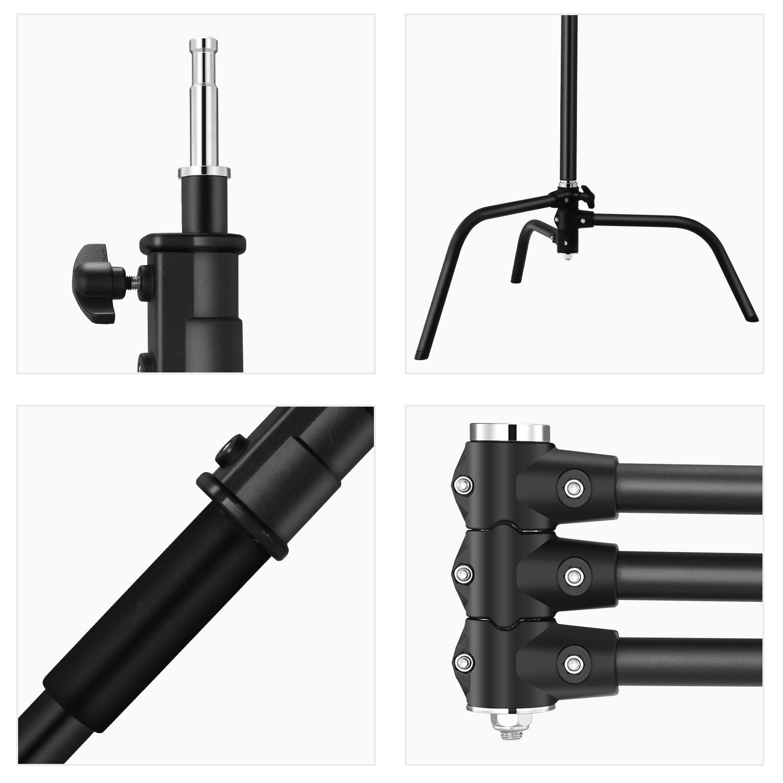 2 Packs Heavy Duty Steel C-Stand Kit, Adjustable 5-10.8 Feet Photography Light Stand with Sturdy Turtle Base - Perfect for Studio Softbox, Monolights, Reflector & Umbrella (Black) | Ideal for Professional Photography, Video Production & Film Sets