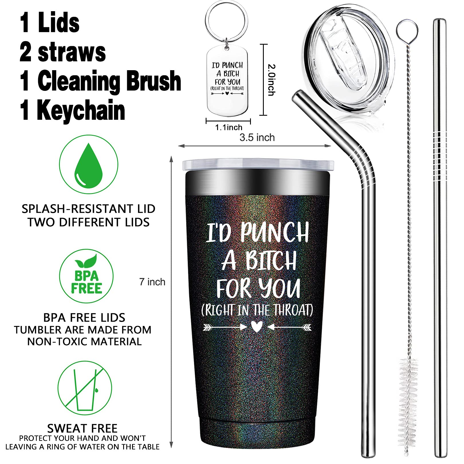 BIRGILT 'I'd Punch A B for You' Tumbler - Best Friend Gift for Women, Mom, Sister - Birthday, Friendship, Administrative Professional Day Present - Coworker Gift for Female - Insulated Travel Mug for Coffee, Tea & Office Use