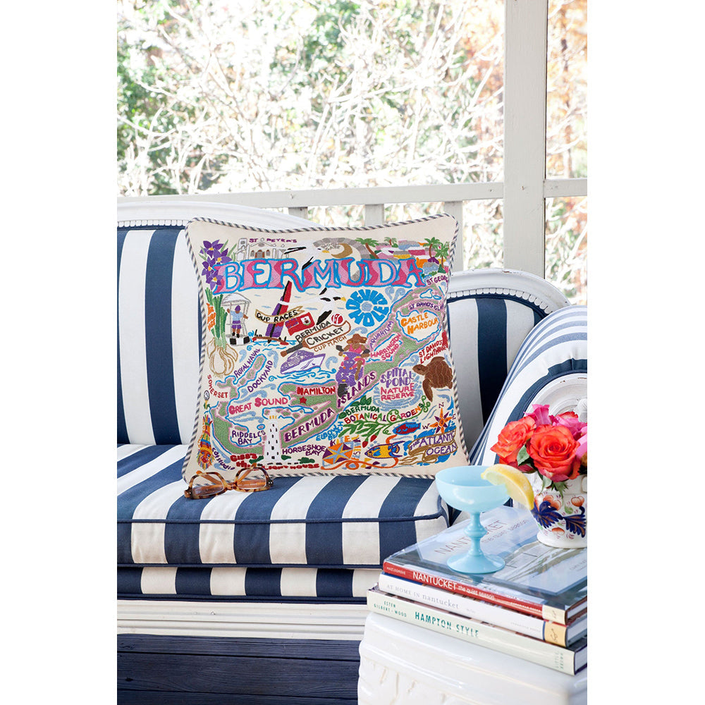 Hand Embroidered Bermuda Pillow Cover - Luxury Home Decor for Sofa, Bedroom & Living Room - Boho Chic Throw Pillow Case
