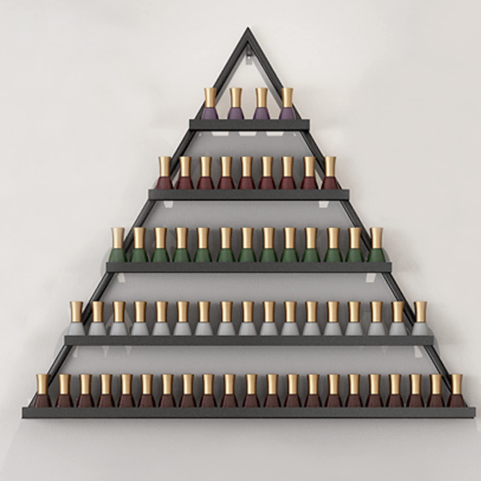 Wall Mounted Nail Polish Rack & Perfume Organizer - Triangle Metal Holder for Essential Oils, Cosmetics & Spices | Perfect for Home Salon, Spa & Business Storage | Durable Display Shelf for Bottles & Beauty Products