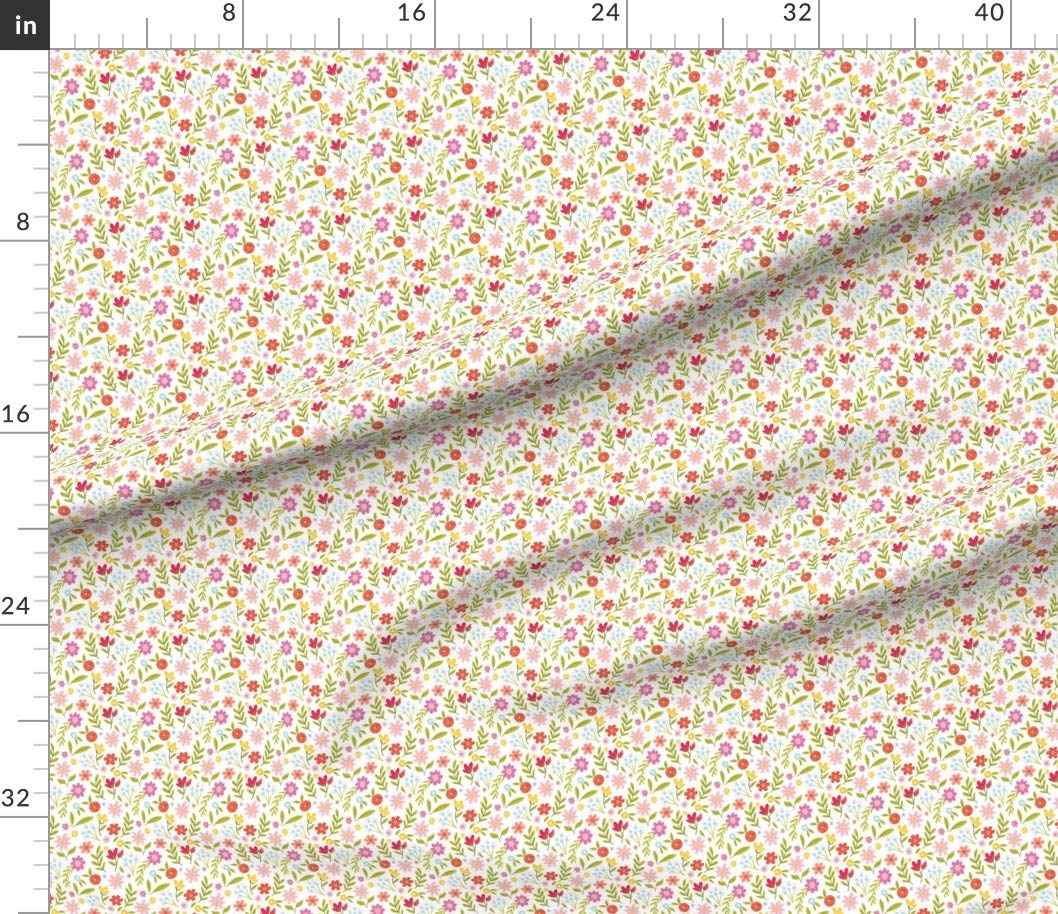 Floral White Quilt Nursery Fabric by Spoonflower - Printed on Premium Petal Signature Cotton by The Yard for Sewing, Quilting, Apparel & Home Decor | Perfect for Baby Blankets, Curtains & DIY Craft Projects