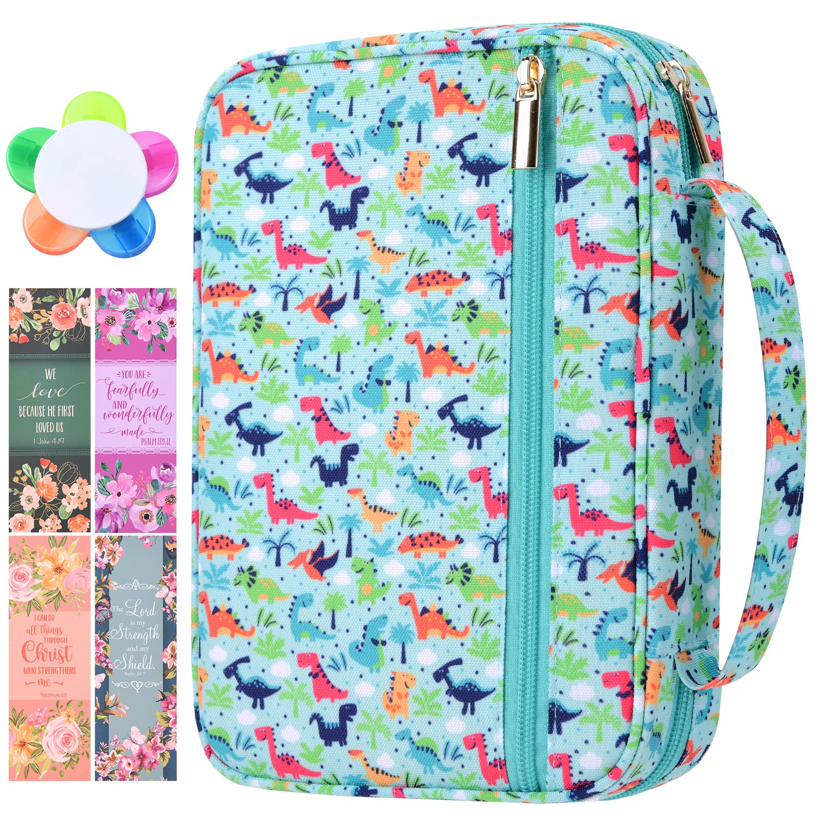Dinosaur Bible Cover with Zip Pockets - Church Bag for Kids & School