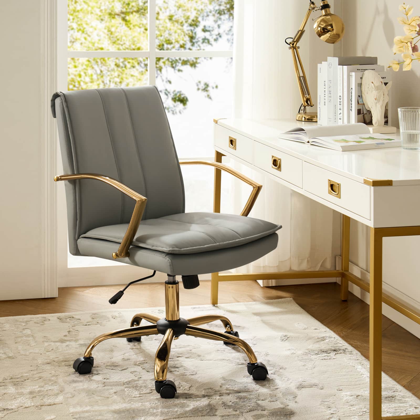 Roberto PU Leather Rocking Office Chair - Ergonomic Desk Chair with Adjustable Height & Swivel Base for Home Office, Gaming, and Workspace Comfort