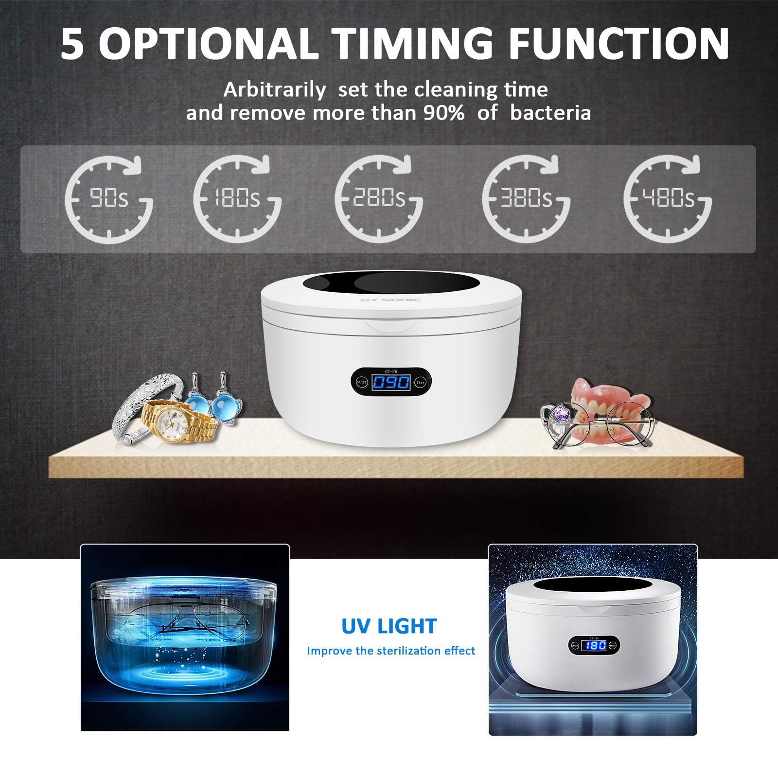 Ultrasonic Jewelry Cleaner for Rings, Watches, Eyeglasses & More - 25oz Tank with Digital Timer - Perfect for Home Jewelry Care, Watch Cleaning & Denture Maintenance