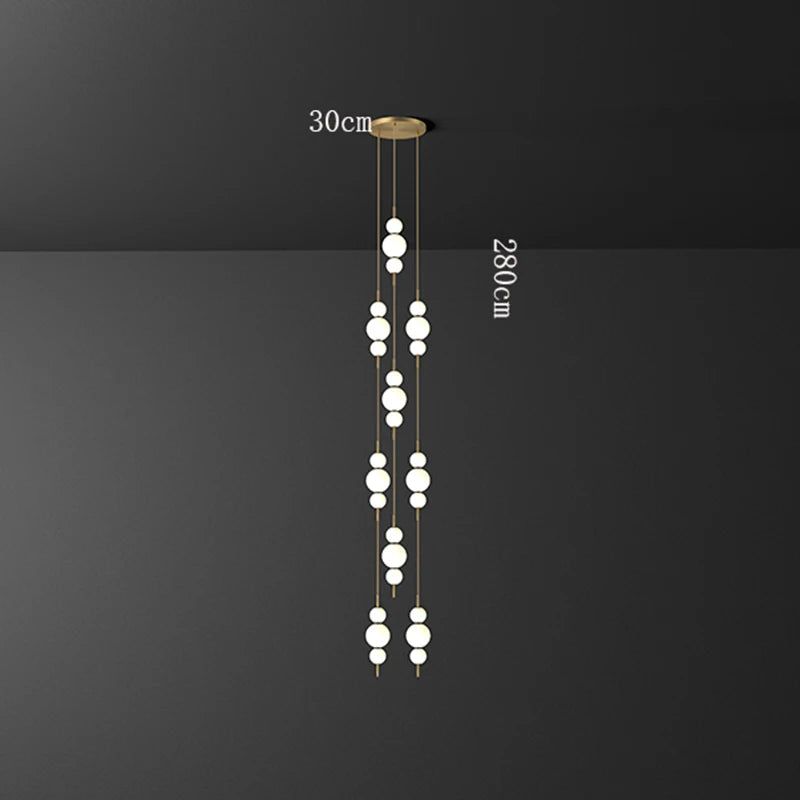 Modern Tri Globes Staircase Chandelier Lighting Fixture - Elegant Crystal Pendant Light for Foyer, Hallway & Stairwell Decoration - Perfect for Home, Hotel & Luxury Interior Design