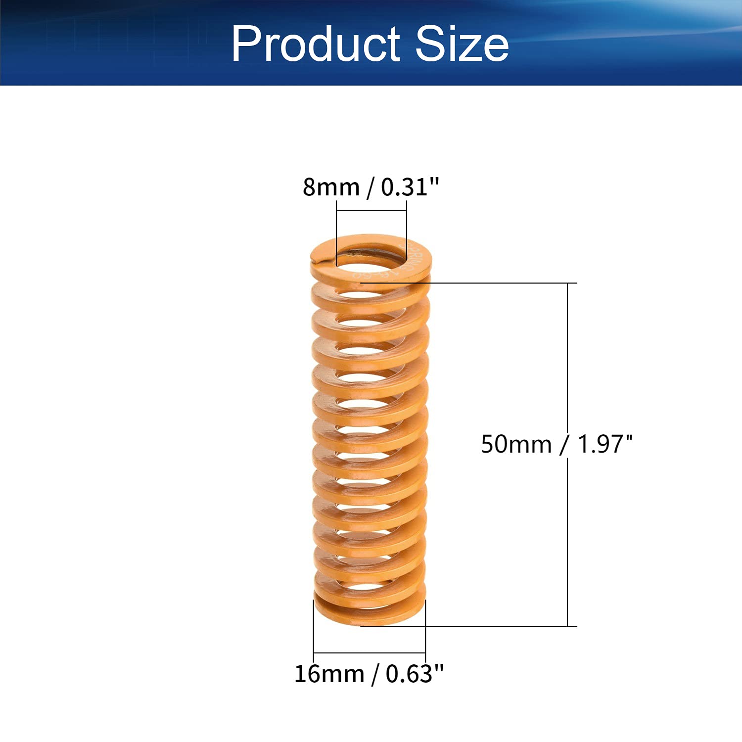 Yinpecly 3D Printer Die Springs - 16mm OD 8mm ID 50mm Long Spiral Stamping Light Load Compression Mould Springs (Yellow, 10PCS) - Perfect for CNC Machines, Injection Molding & Industrial Applications