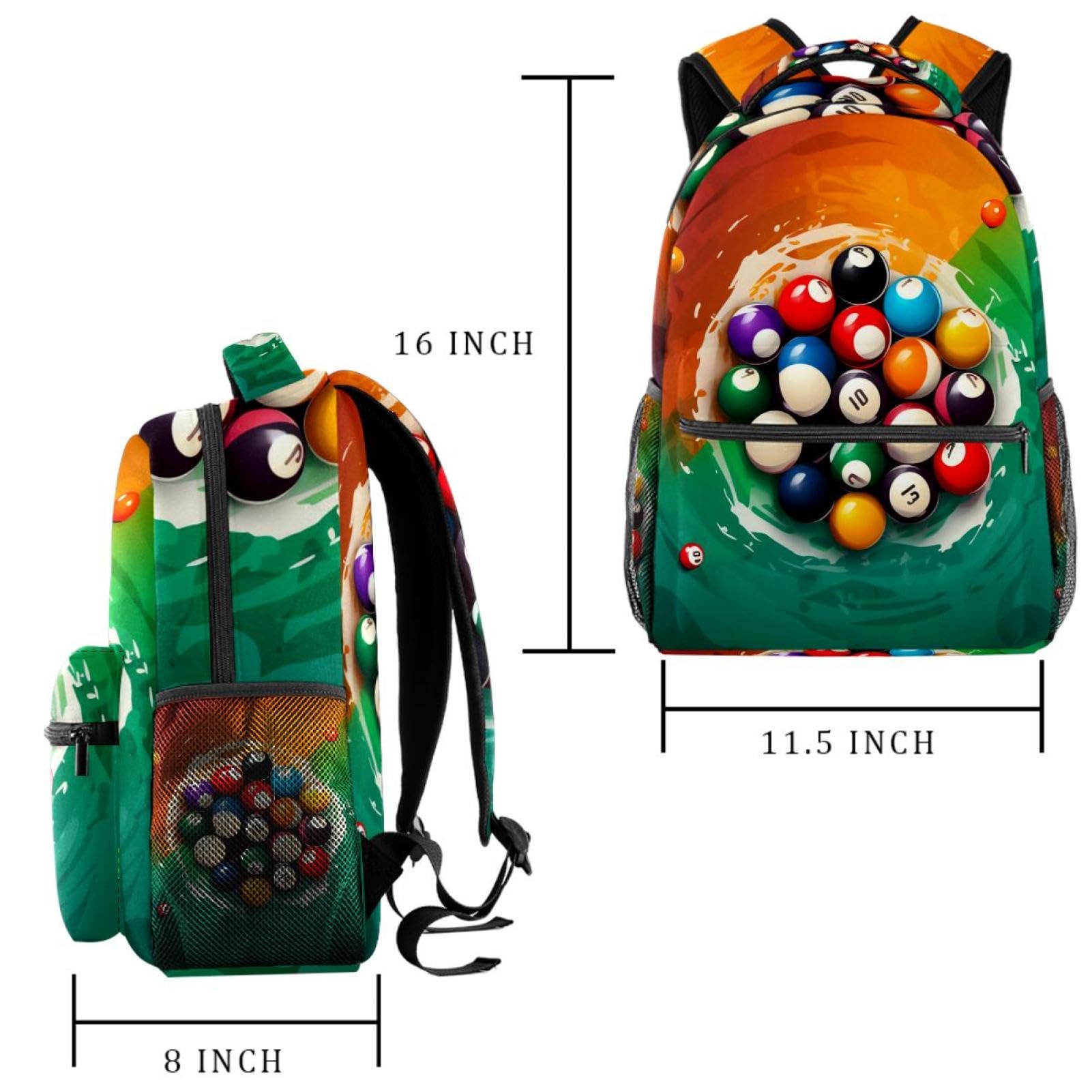 Stylish Travel Backpack for Women & Men - Durable Carry-On Backpack with Billiard Design - Perfect for Work, Gym, Hiking & Airplane Travel