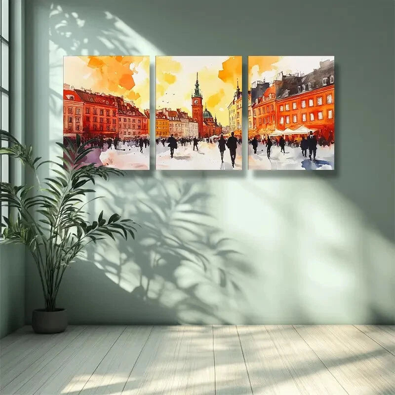 3-Piece Warsaw Poland Busy City Metal Wall Art Print - Ready to Hang Urban Decor for Living Room, Office & Bedroom