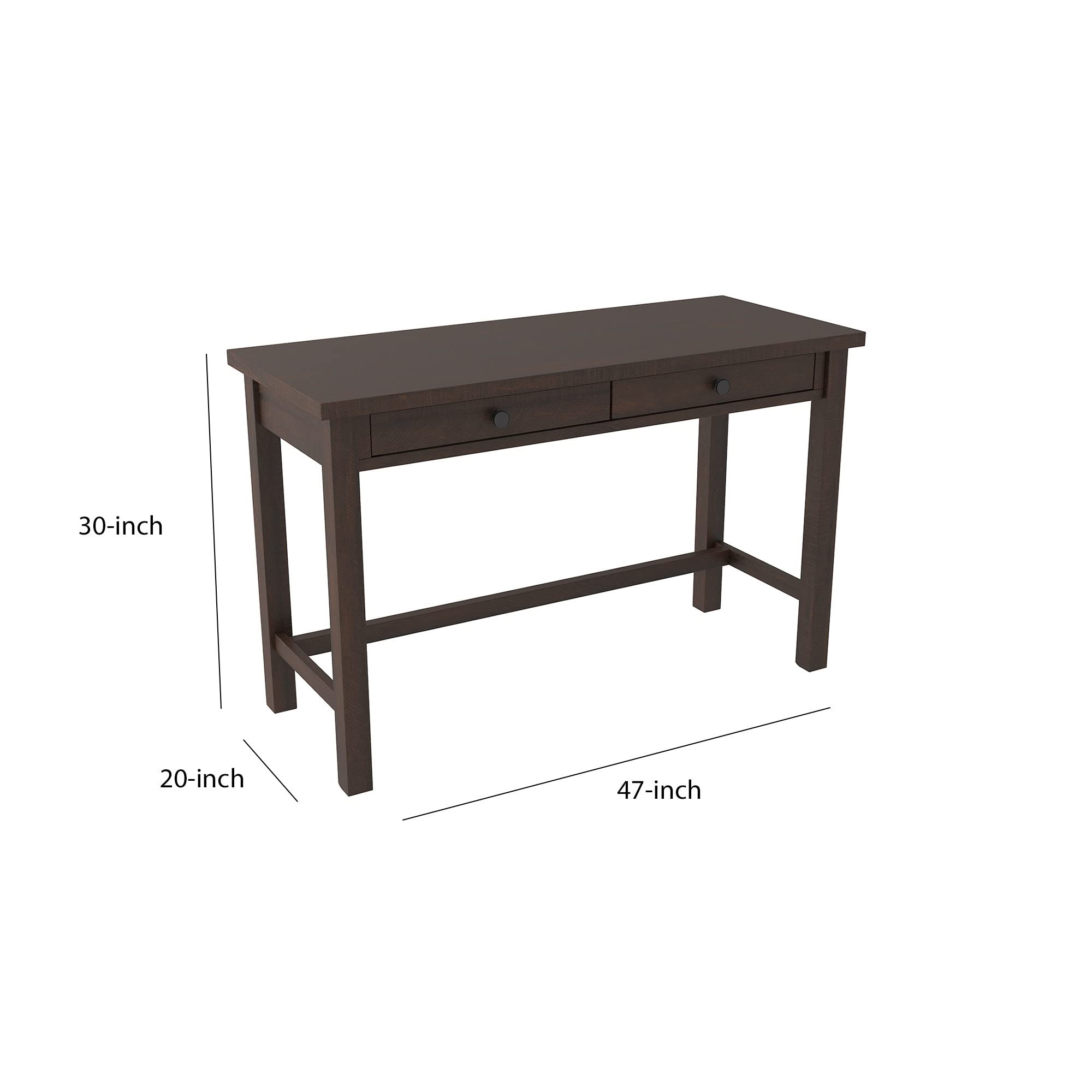 Benjara Solid Wood Writing Desk with Block Legs & 2 Storage Drawers - Brown & Black Home Office Desk for Study, Work, and Remote Learning