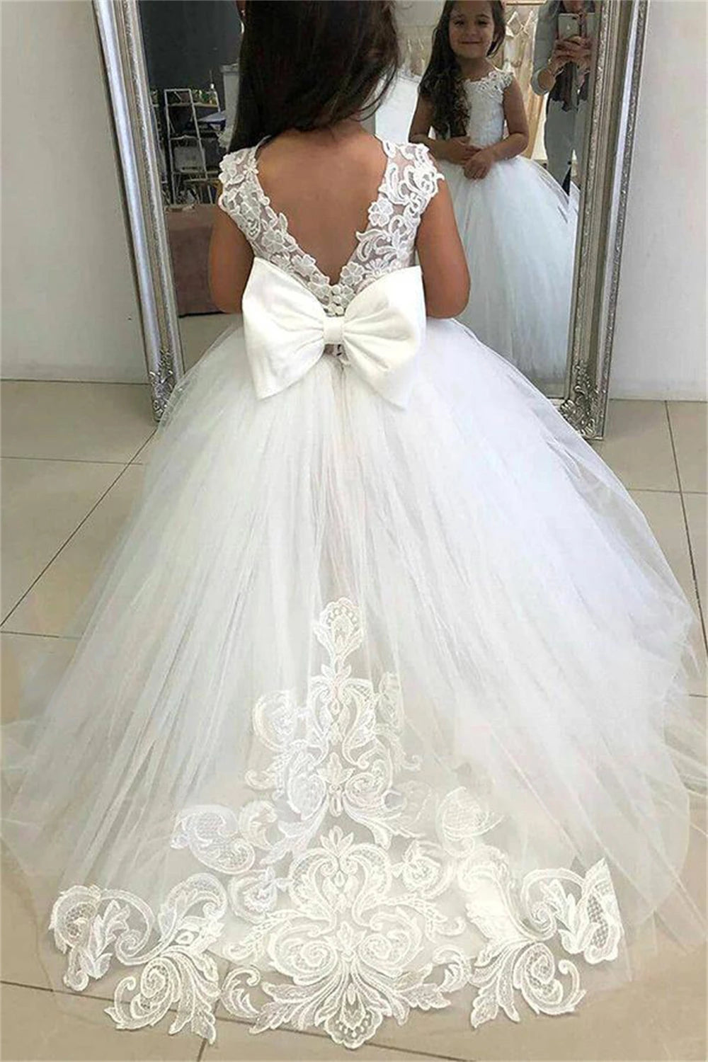 Elegant Ball Gown with Bow Back - Flower Girl Dress for Weddings, Parties & Special Occasions