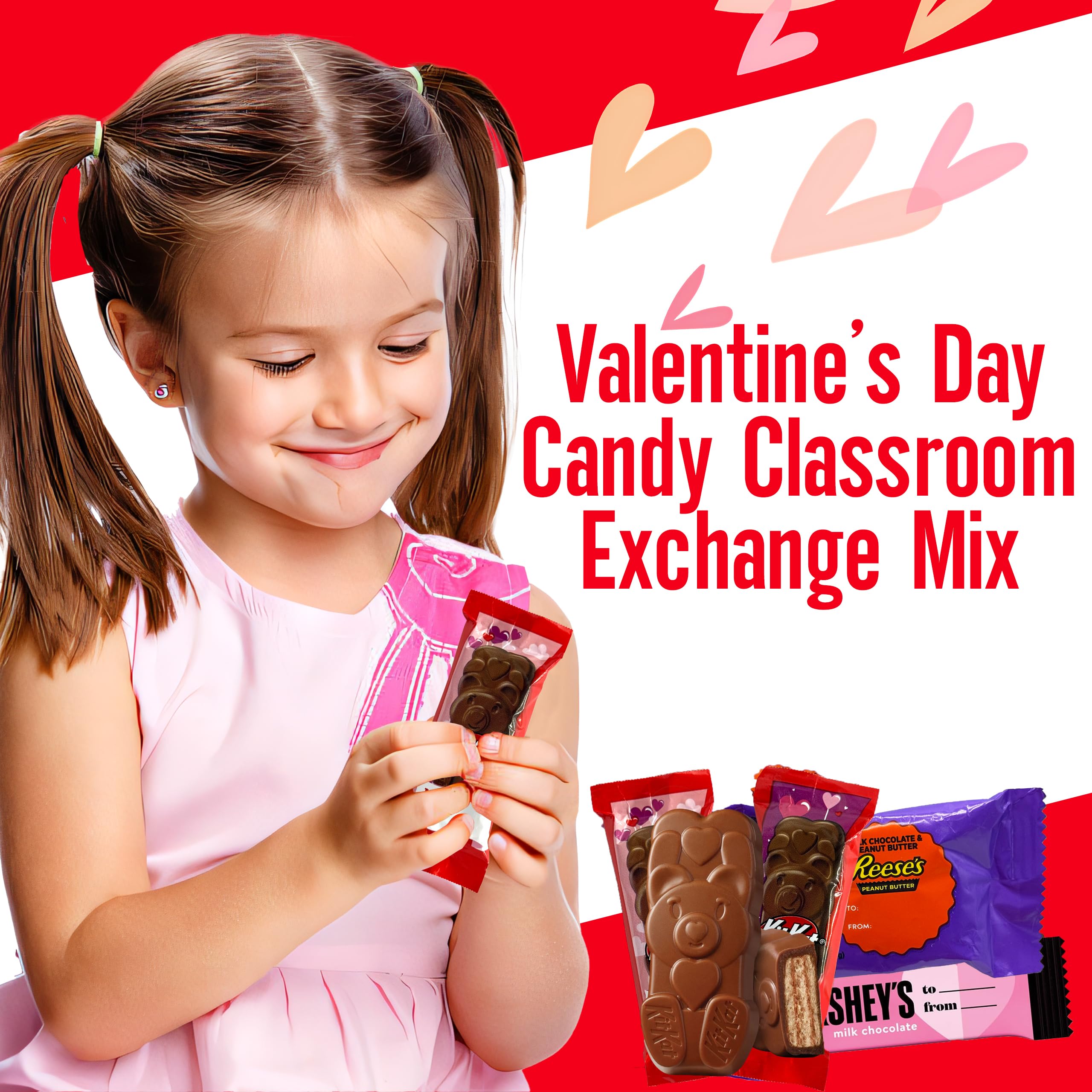 Valentine's Day Candy Assortment - 50 Pc HERSHEY's Snack Size Mix with Milk Chocolate Bars, REESE's Peanut Butter Cups, Bear Shaped Wafers & Twizzlers - Perfect for Classroom Exchanges, Party Favors & Gift Bags