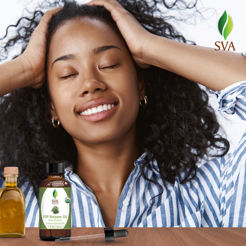 Organic SVA Fir Balsam Essential Oil - 100% Pure Natural for Aromatherapy, Diffuser, Hair & Skin Care - 1 Fl Oz with Dropper - Perfect for Relaxation, Massage, Soap & Candle Making at Home