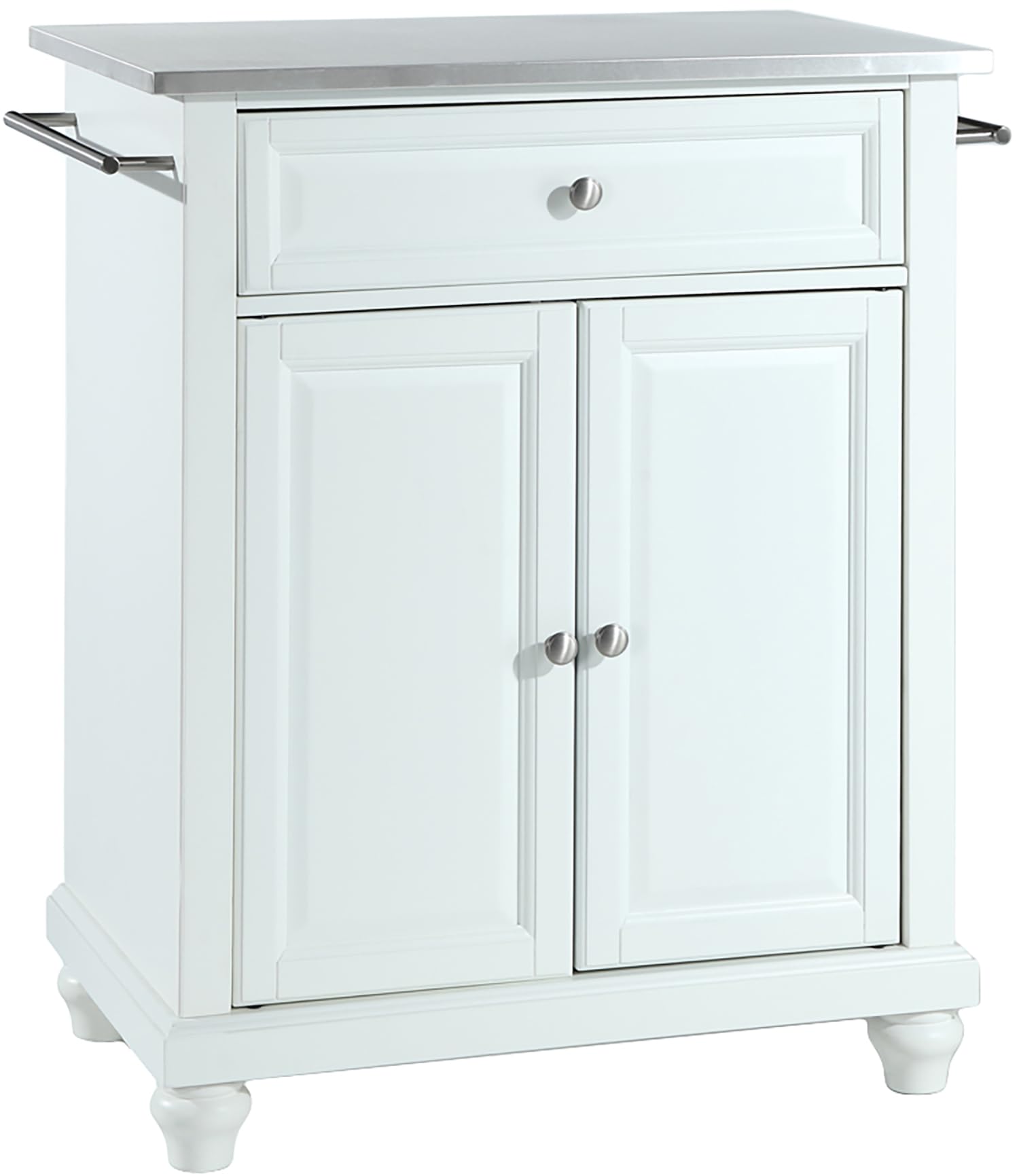 Crosley Cambridge Stainless Steel Top Rolling Kitchen Island Cart - White | Microwave Stand, Small Storage Cart for Kitchen, Pantry & Dining Room | Compact Mobile Kitchen Organizer with Wheels