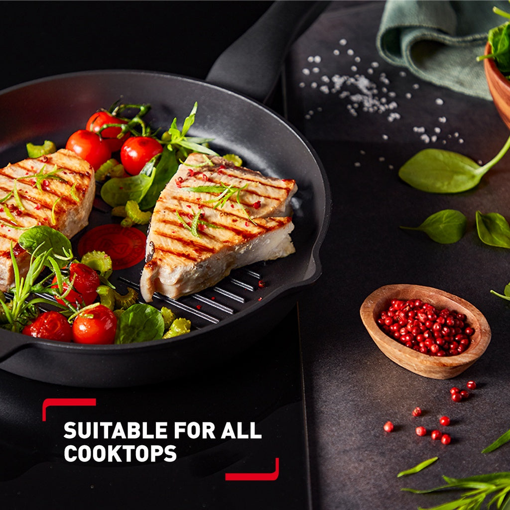 Tefal E2294074 G6 Unlimited Round Grill Pan - 26cm Cast Aluminum Nonstick Griddle for Steak, Burgers & Pancakes - Perfect for Indoor & Outdoor Cooking