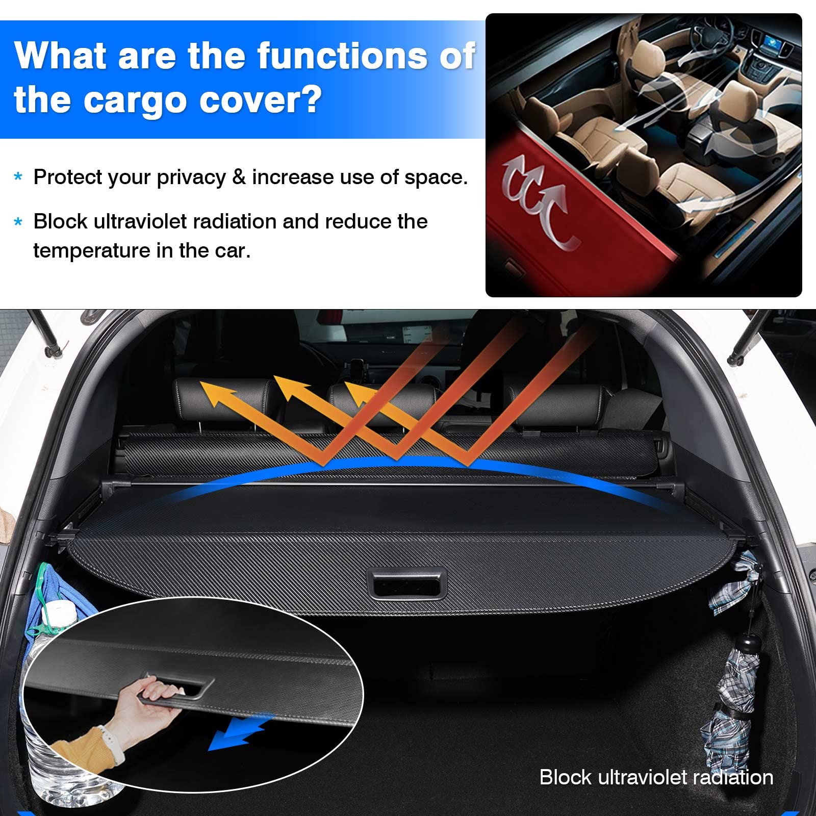 2016-2022 Honda HR-V Retractable Cargo Cover | No-Gap Trunk Shade Protector | Custom Fit Accessories for HRV | Perfect for Road Trips, Grocery Hauling & Pet Protection
