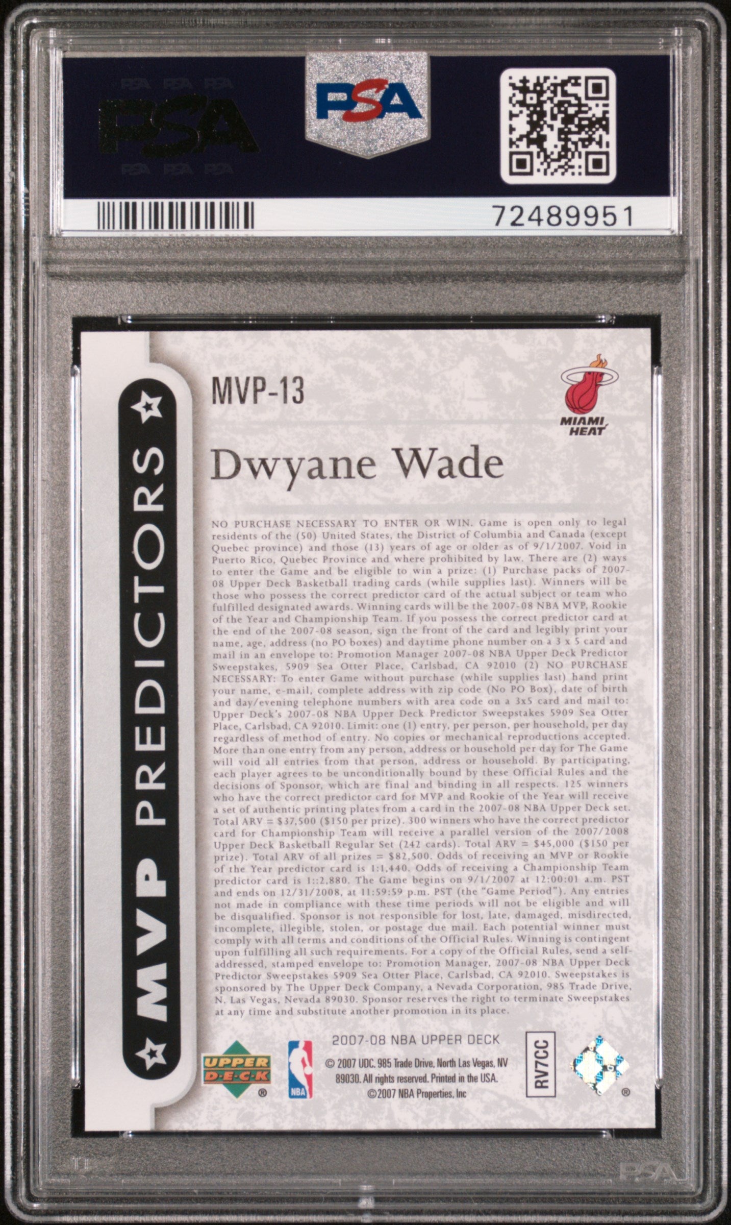 2007 Upper Deck MVP Predictors Dwyane Wade #MVP13 PSA 10 Graded Basketball Card - Perfect for Collectors, Sports Memorabilia & NBA Fan Displays