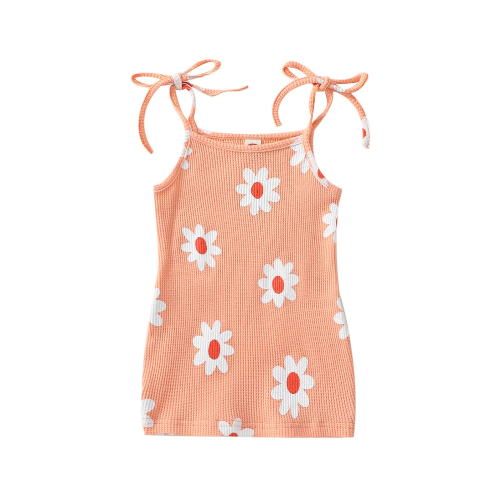 **Toddler Baby Girls Daisy Print Sleeveless Sundress - Waffle Knit Strap Dress for Beach, Summer & Playtime - Cute Floral Mini Dress for Toddlers**