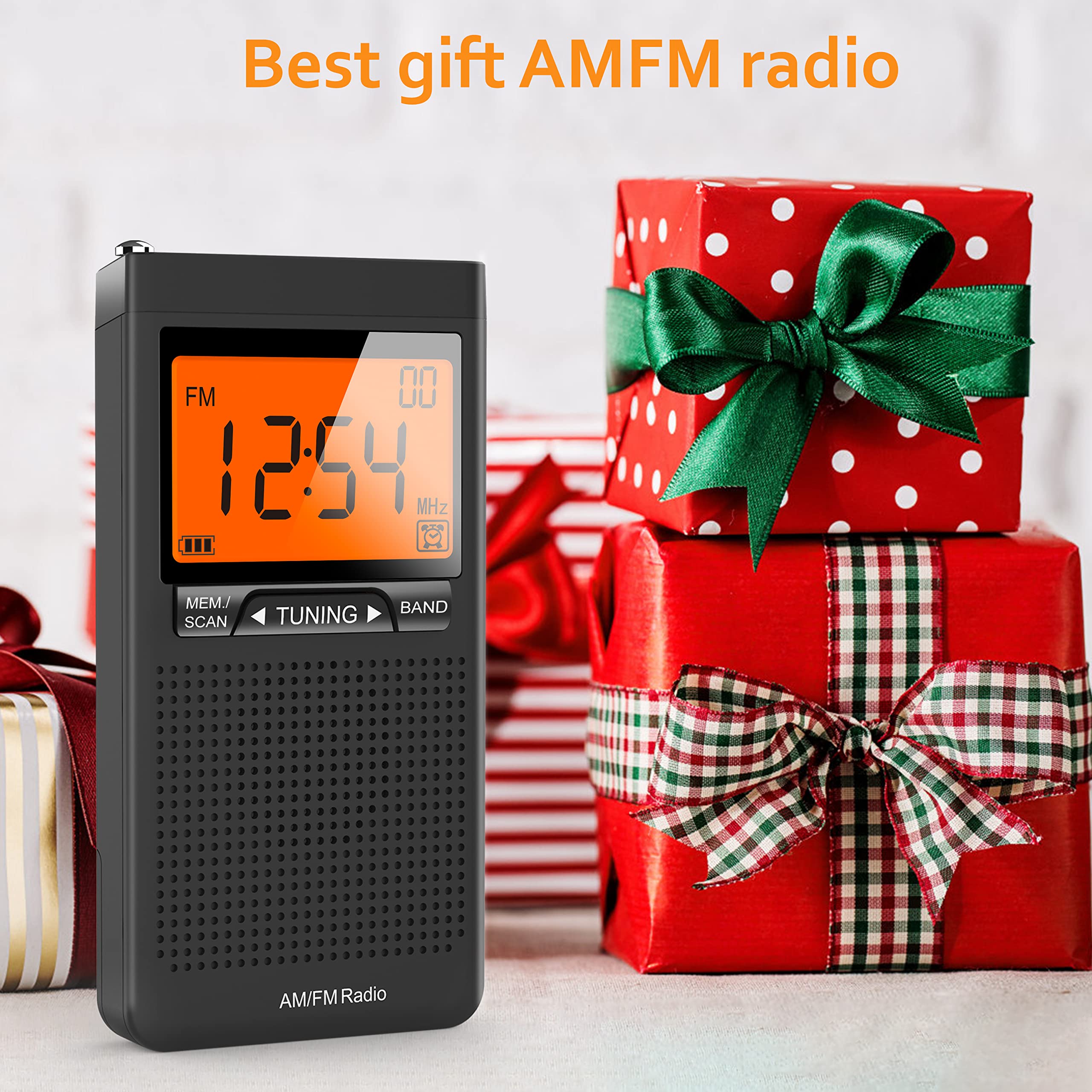 Best AM FM Portable Radio with Digital Screen - Pocket Transistor Radio with Stereo Earphone Jack, Sleep Timer & Alarm Clock - 2 AAA Battery Powered for Jogging, Walking, Camping & Emergency Use (Black)