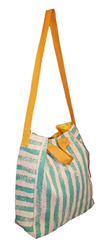 2 in 1 Large Beach Tote Bag with Custom Embroidery - Mint Stripe & Gold Trim Crossbody Shoulder Bag for Women | Perfect for Travel, Shopping, Pool & Beach Day Outings
