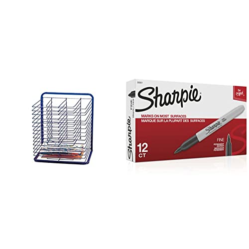 **Marvel Education Economy Drying Rack - 2 3/4 x 17 x 25 Inches - Blue (MTC-419) & Sharpie Fine Point Permanent Markers - Black Ink, 12-Pack - Perfect for Classroom, Art Projects, and Office Use**