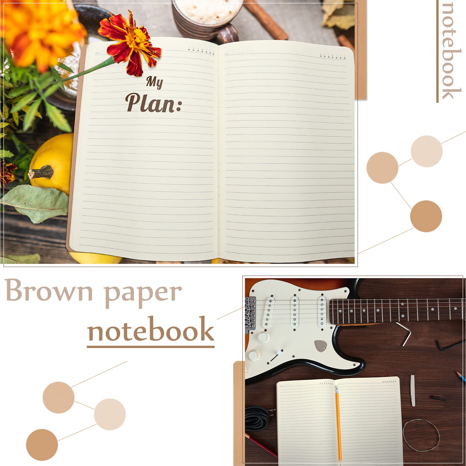 Gersoniel 24-Pack A4 Kraft Notebooks - Brown Lined Paper Journals, 8.5 x 11 Inch Memo Books with 72 Pages - Perfect for School, Office & Travel Note Taking, Writing Diary, Planner & Subject Organization
