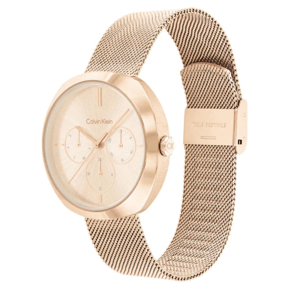 Calvin Klein Women's Chronograph Watch with Rose Gold Milanese Strap 25200340 - Elegant Timepiece for Business, Party & Everyday Wear
