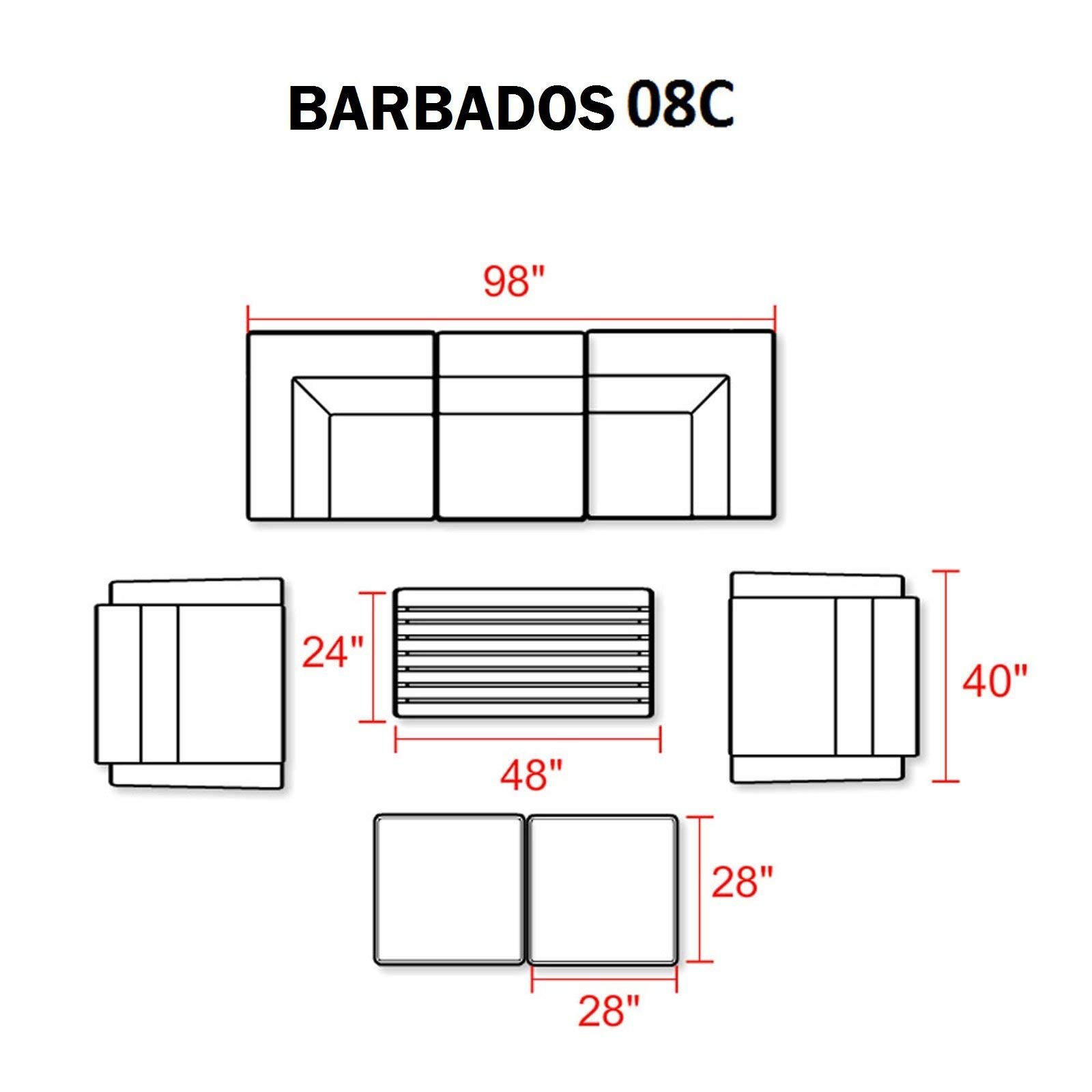 TK Classics BARBADOS-08c-ARUBA 8-Piece Outdoor Wicker Patio Furniture Set - Rattan Sofa, Coffee Table & Chairs - Weather-Resistant for Garden, Poolside & Backyard Relaxation
