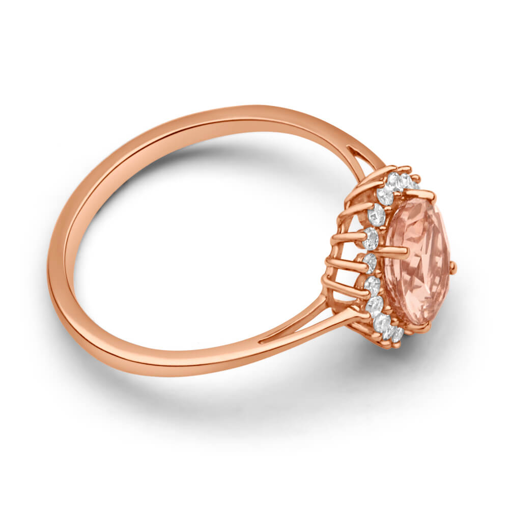 9ct Rose Gold Diamond & 8x6mm Morganite Cluster Ring - Elegant Engagement, Wedding, or Anniversary Jewelry Gift for Women