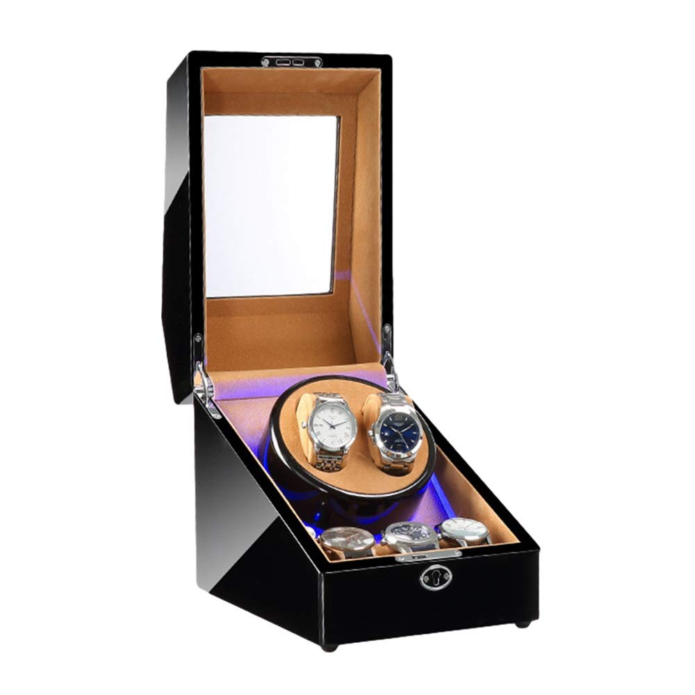 Premium Automatic Watch Winder Box - 2+3 Watch Capacity with Blue LED Light, Quiet Motor & 4 Rotation Modes - Perfect Gift for Watch Collectors (Men & Women) - Ideal for Luxury Watch Storage, Display & Maintenance at Home/Office