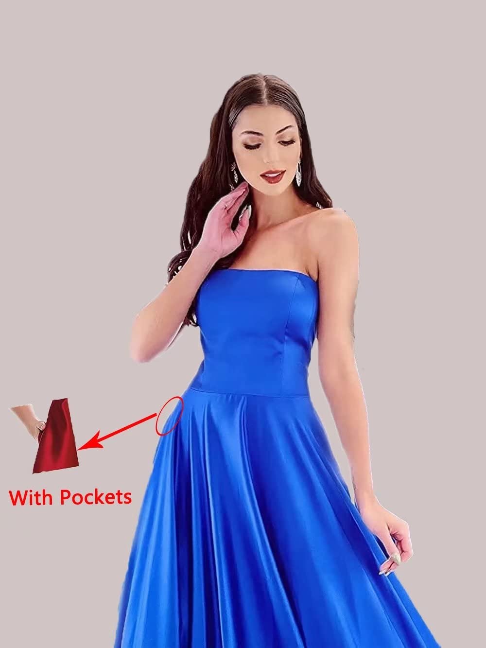 Elegant Strapless Prom Dresses for Women 2024 - Long Satin A-Line Formal Evening Gown with Hidden Pockets | Perfect for Homecoming, Wedding Guest, Cocktail Party & Special Occasions
