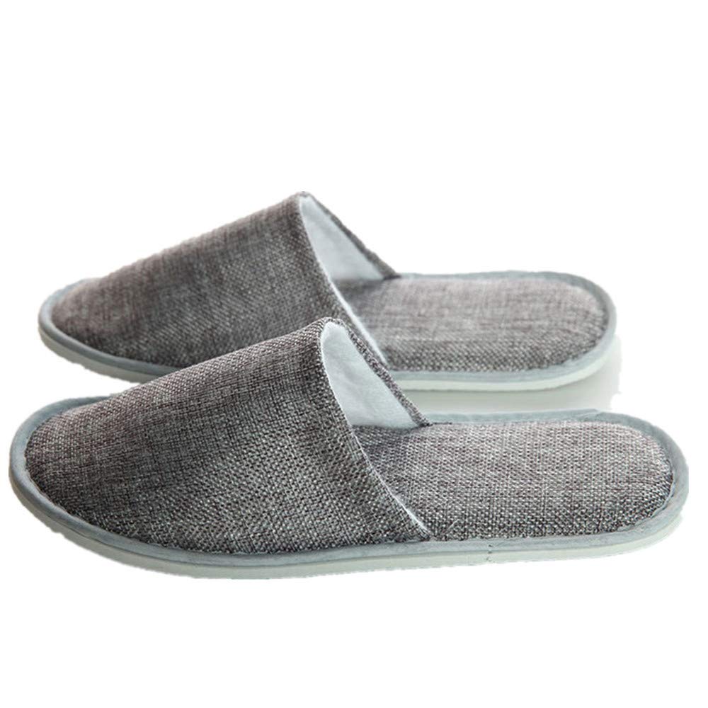 4 Pairs of Linen Spa Slippers for Men & Women - Soft Waffle Design Non-Disposable House Slippers, Universal Size (Gray) - Perfect for Home, Hotel, Salon & Relaxation