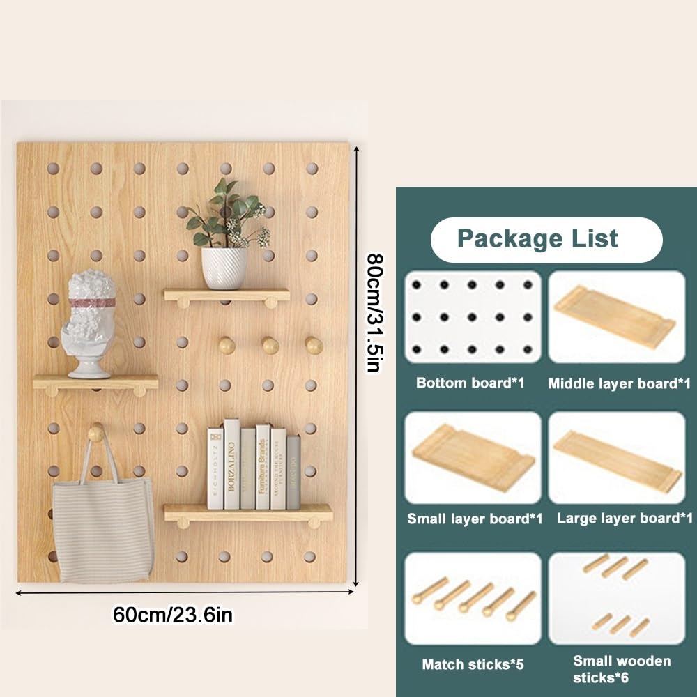 Square Wooden Pegboard Wall Organizer - 23.6