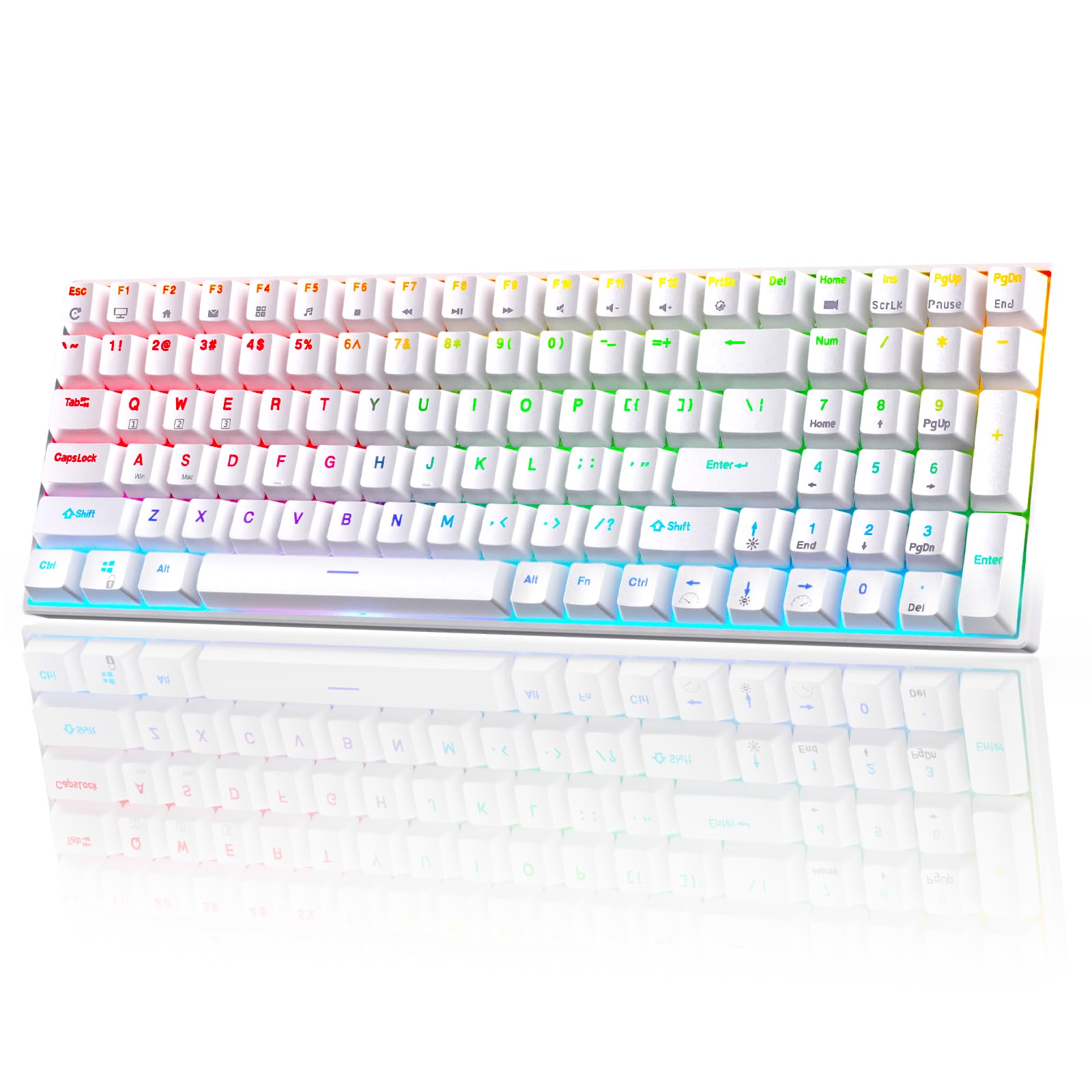 RK ROYAL KLUDGE RK100 Wireless Mechanical Keyboard - 2.4Ghz/Bluetooth/Wired, 100 Keys Full Size RGB Backlit Gaming Keyboard with Hot Swappable Blue Switch (White) | Perfect for Office Work, Gaming, and Programming