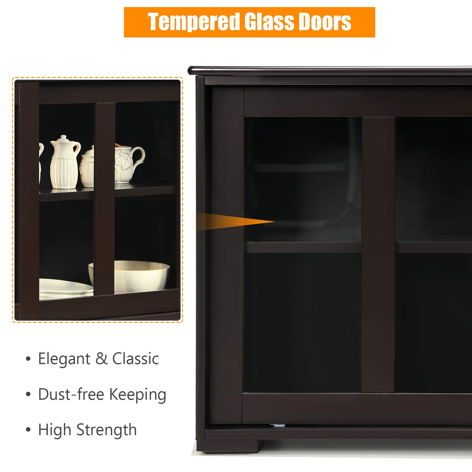 Costzon Wooden Sideboard Buffet Cabinet with Adjustable Shelf & Sliding Glass Doors - Kitchen Storage Cabinet, Coffee Bar Console Table for Living Room, Dining Room, Hallway - Perfect for Home Decor & Entertaining Guests