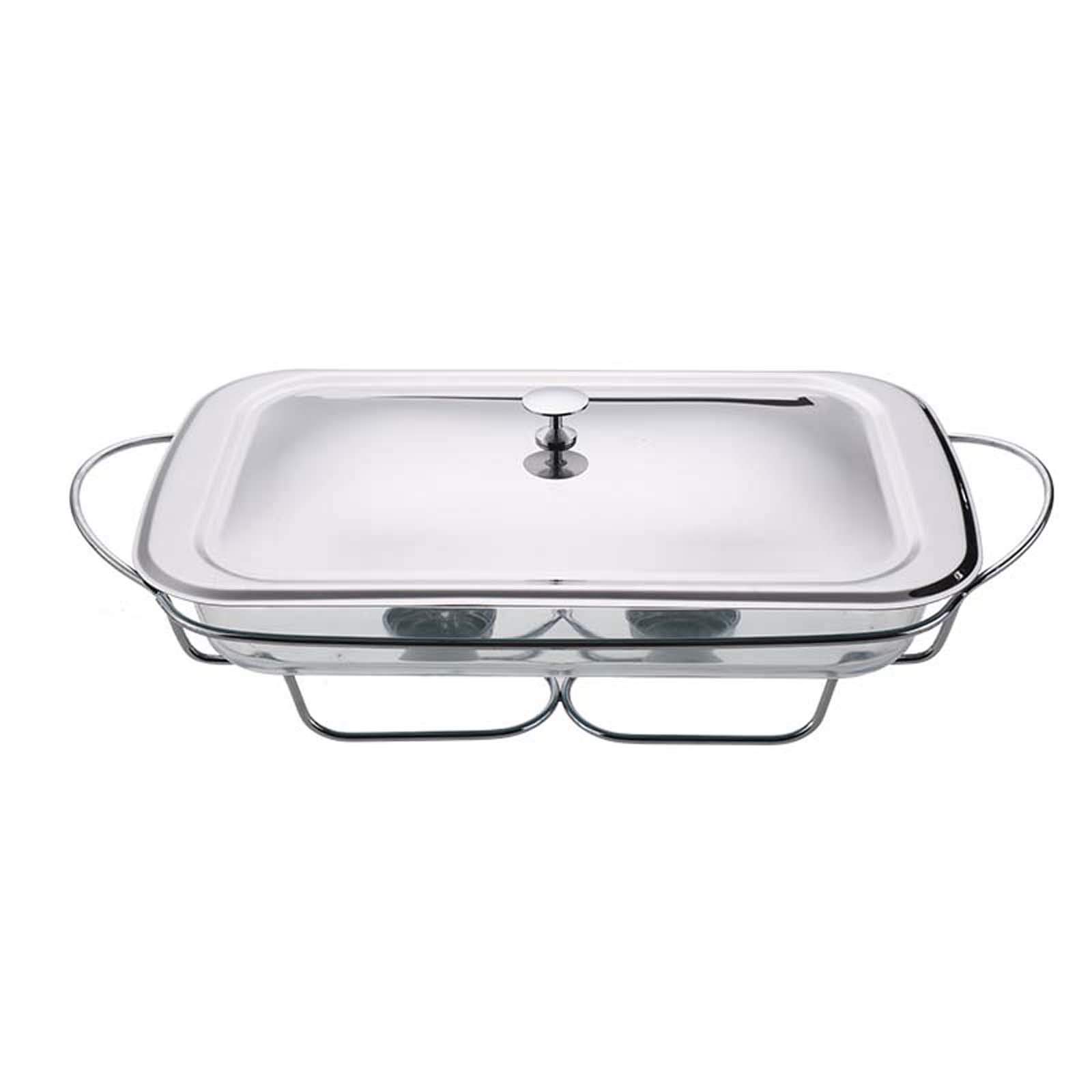 Stainless Steel Buffet Food Warmer with Glass Lid - Oven Safe Chafing Dish for Catering, Parties & Home Use - Silver Warming Tray for Professional & Family Events