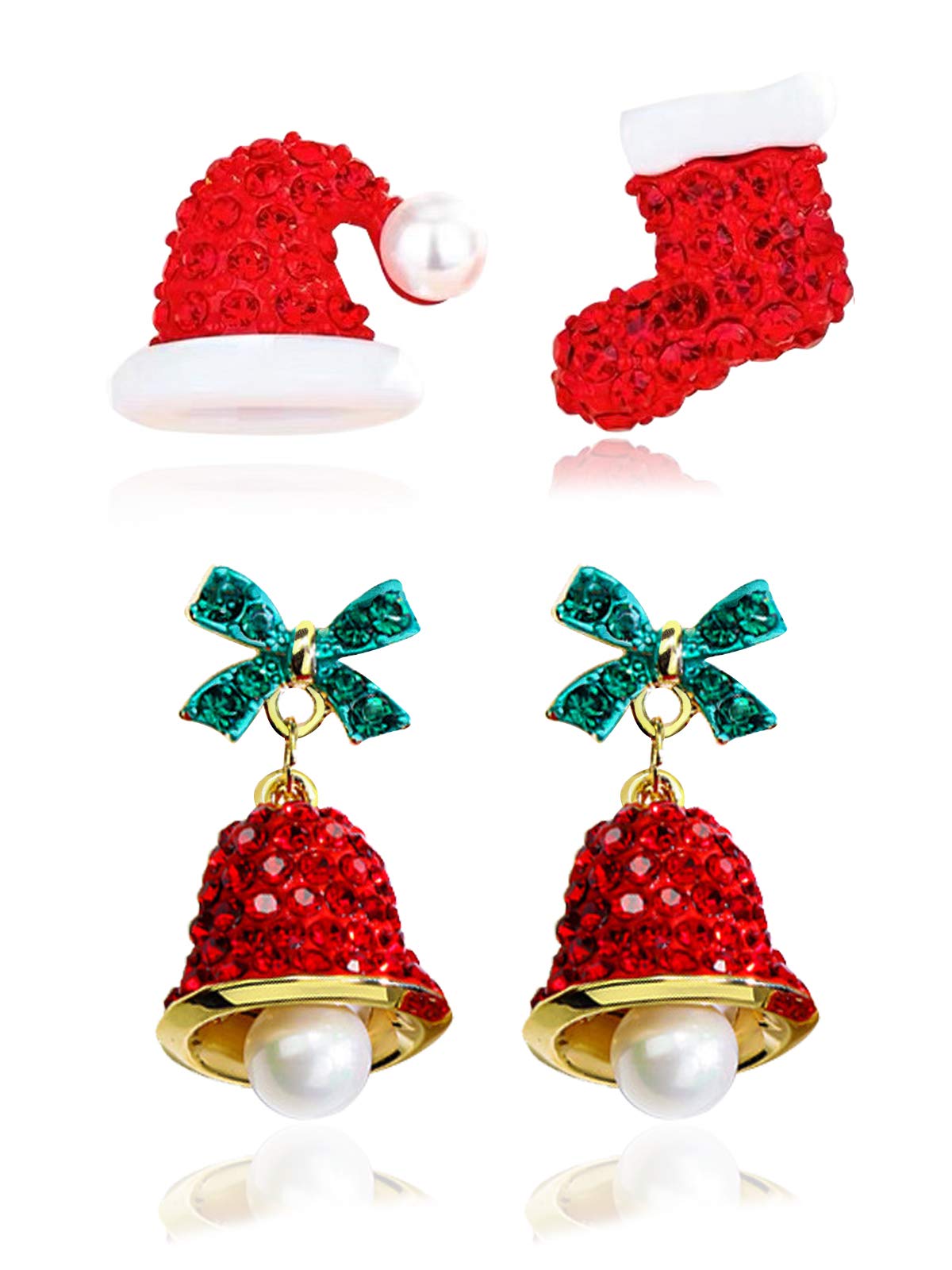 CZ Crystal Gold Snowflake Christmas Tree Earrings for Women - Holiday Stud Earrings Set, Winter Jewelry Gift for Thanksgiving & Xmas Parties | Perfect for Festive Celebrations, Office Parties & Gift Exchanges