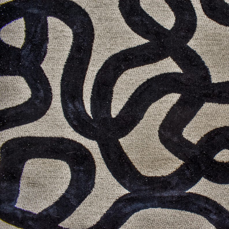 Premium Black Jacquard Velvet Fabric by the Yard - Luxury Upholstery & Drapery Material for Sofas, Curtains, and Home Decor Projects