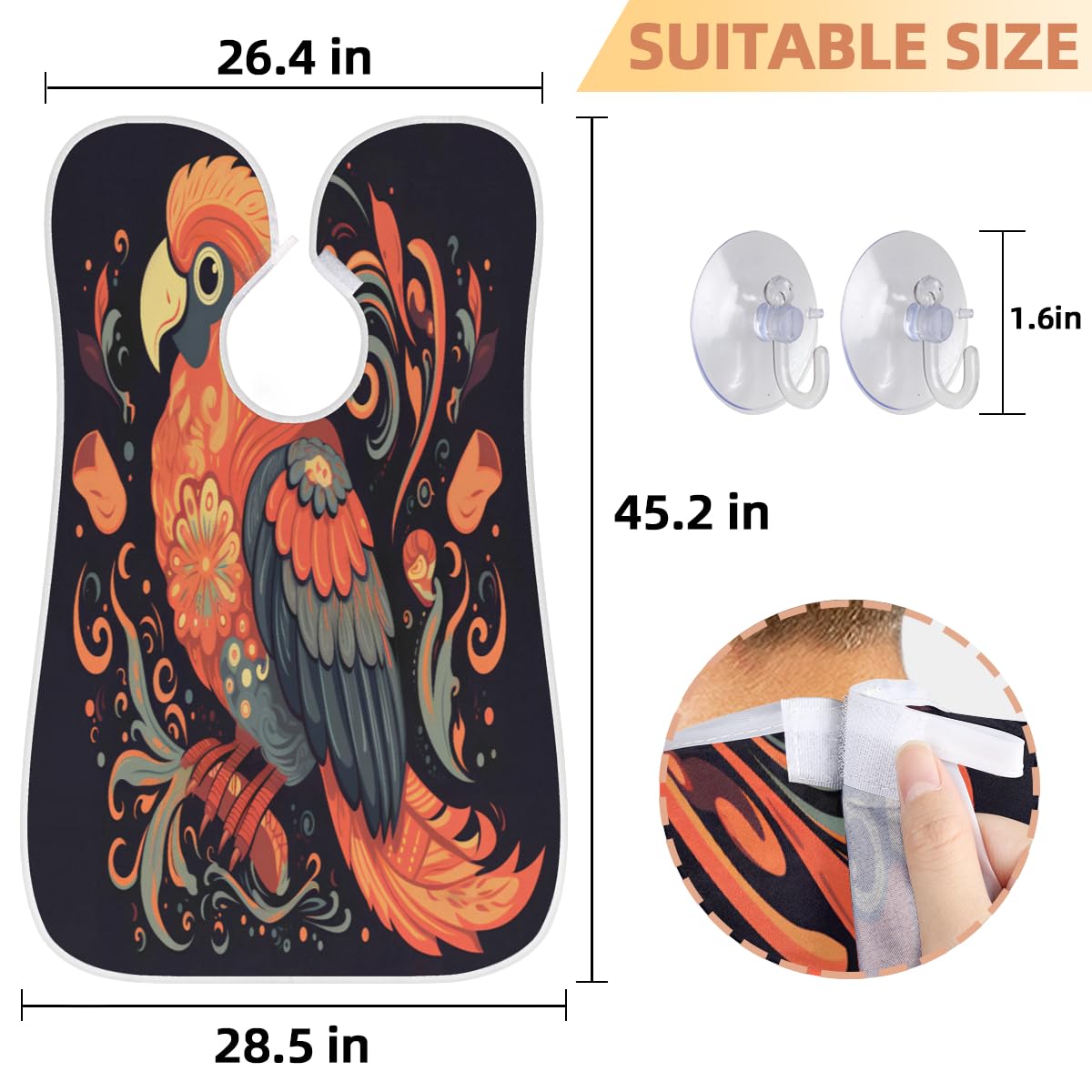 Men's Flame Beard Shaving Bib - Waterproof Hair Dye Apron for Barbers & Stylists, Parrot Design Barber Cape for Haircuts & Beard Trimming, Sink Hair Catcher - Perfect Gift for Grooming & Salon Use