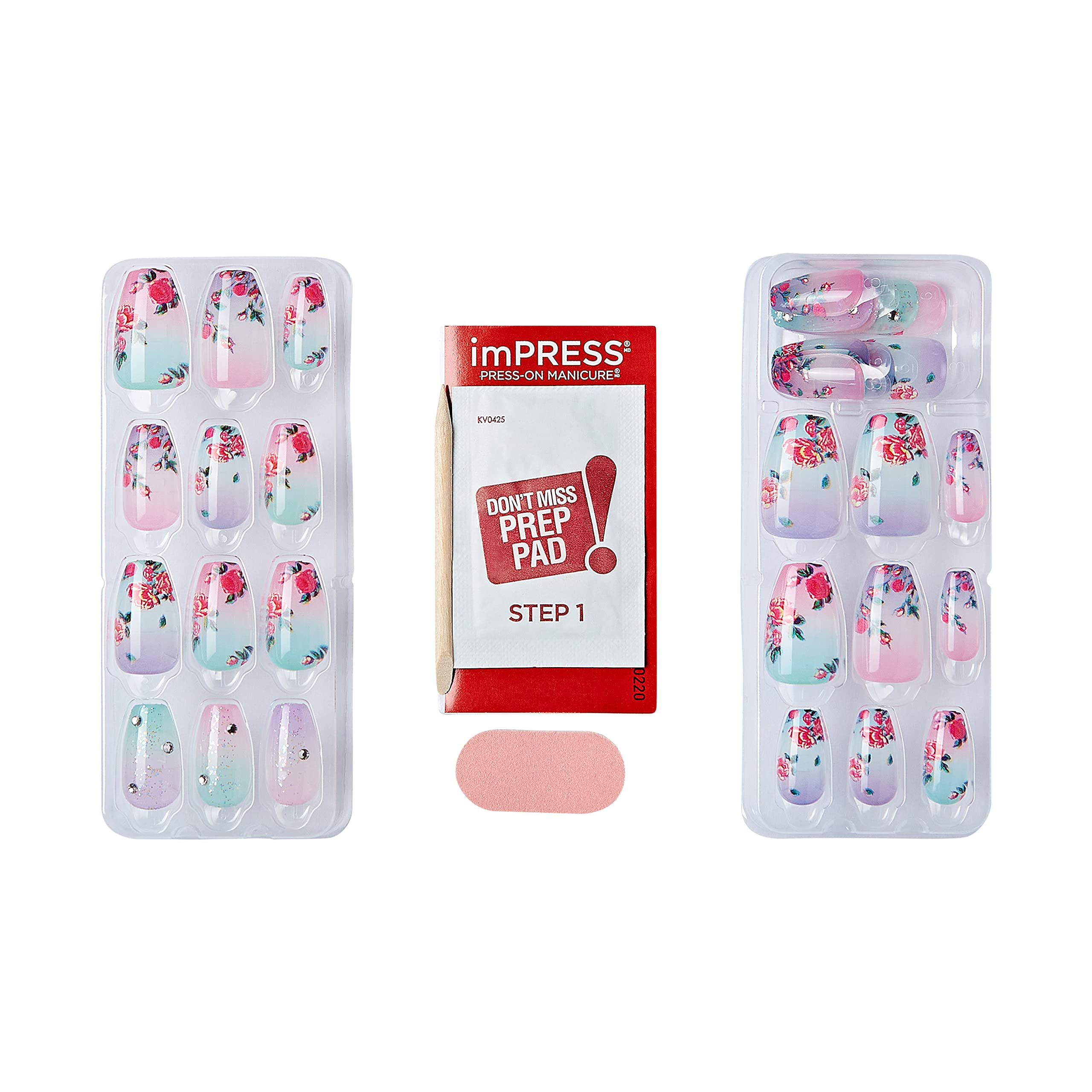 KISS LoveShackFancy x imPRESS Press-On Manicure Set - Limited Edition Lilac Crush Medium Coffin Purple Fake Nails with Prep Pad, Nail File & Cuticle Stick (30 Nails) | Perfect for Weddings, Parties & Special Occasions