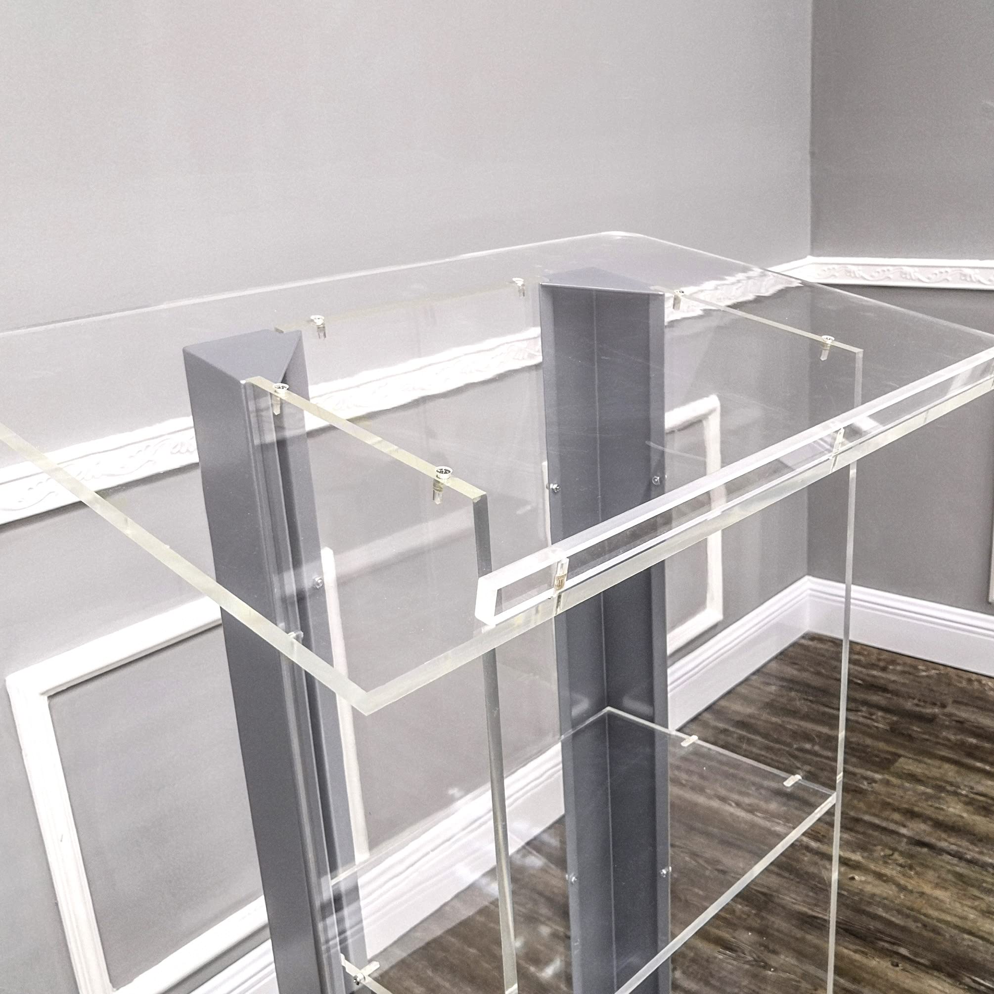 FixtureDisplays® Clear Acrylic Plexiglass Podium with Steel Sides - Church Pulpit, School Lectern, Debate Stand, Funeral Home & Conference Speaker Platform (Model 14306) - Perfect for Religious Services, Academic Presentations & Professional Events
