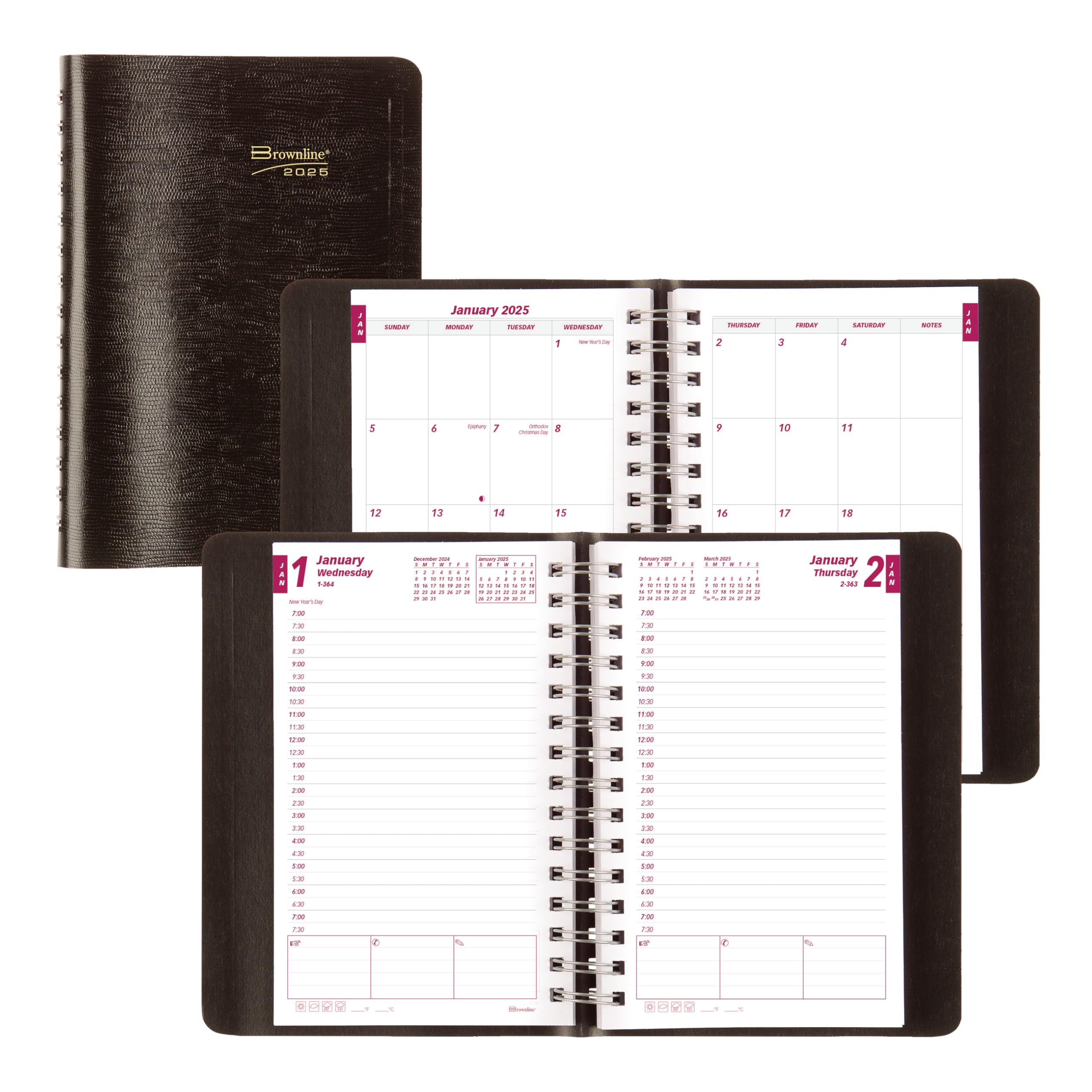 Brownline® 2025 Daily & Monthly Planner - 12 Month Appointment Book (January-December) with Twin-Wire Binding, 8