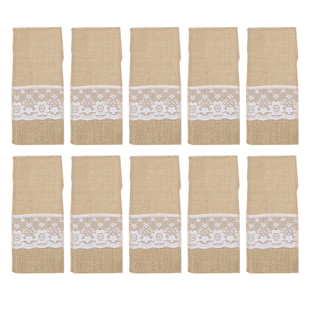 ABOOFAN Burlap Lace Silverware Pouch - Rustic Cutlery Holder for Knives, Forks & Spoons - Perfect for Wedding, Bridal Shower & Party Tableware Decorations - Ideal for Rustic, Farmhouse & Vintage Themed Events