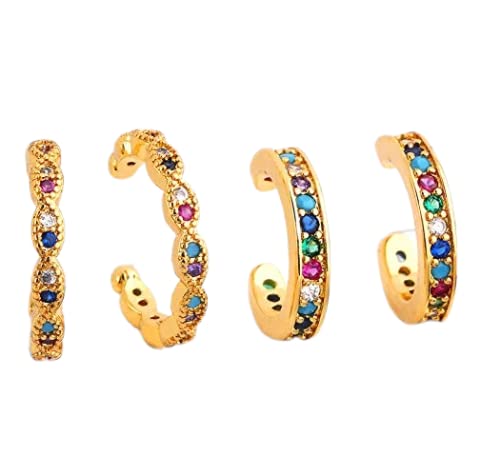 Trendy Cubic Zirconia Ear Cuffs - Colorful CZ Non-Pierced Clip-On Earrings for Conch, Dainty & Simple Design | Perfect for Parties, Weddings & Everyday Wear