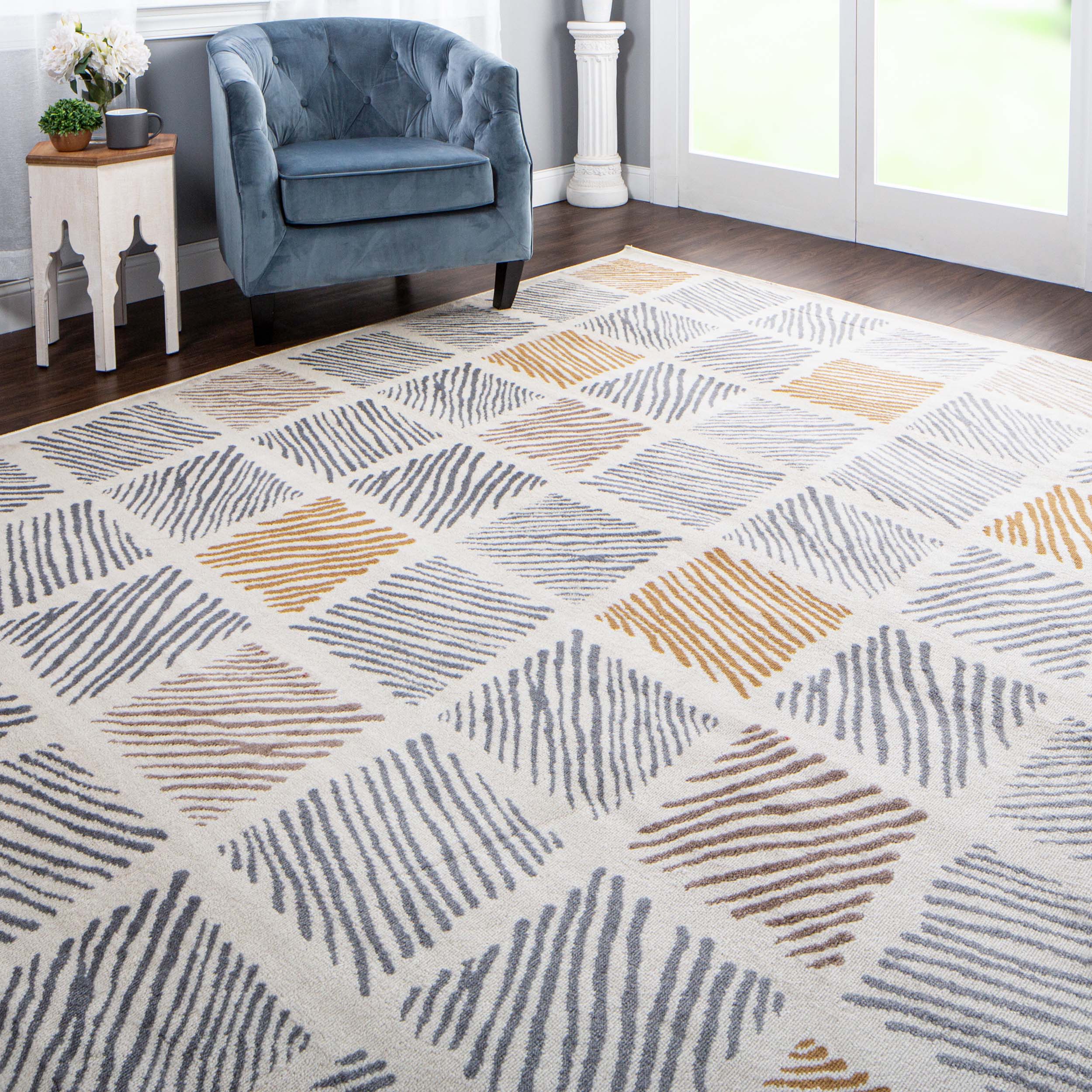 Lysandra Modern Geometric Indoor Area Rug & Runner Rug - Non-Slip, Soft & Durable - Perfect for Living Room, Bedroom, Hallway & Office Decor
