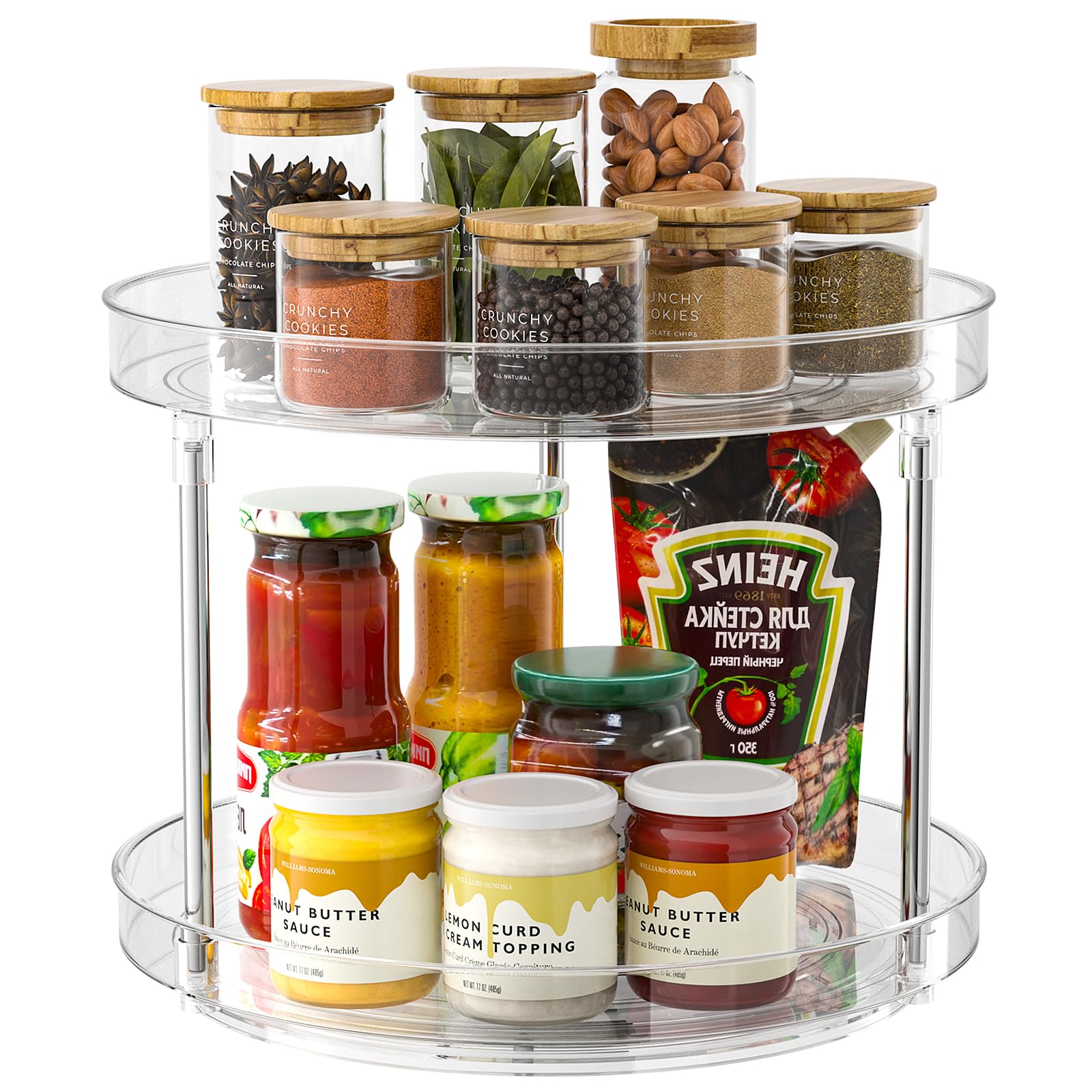 2 Tier Lazy Susan Organizer - 360° Rotating Clear Turntable for Makeup, Perfume & Kitchen Storage | Cabinet & Countertop Organizer Tray for Vanity, Bathroom & Pantry | Perfect for Small Space Organization & Easy Access to Essentials